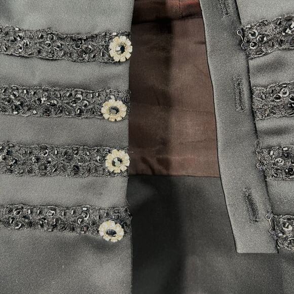 Couture Fashions | 6 | VINTAGE Women's Beaded Black Satin Evening Blazer Jacket - Picture 3 of 5